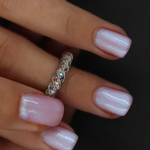 Srebrni isprepletani prsten sa cirkonima u boji