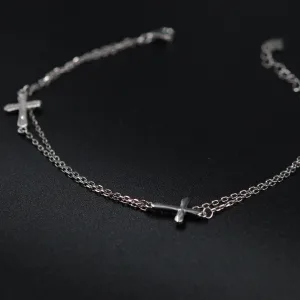 Srebrna dupla narukvica sa dva krstica