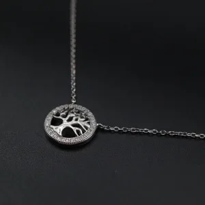 Srebrna ogrlica sa simbolom drvo zivota i cirkonima