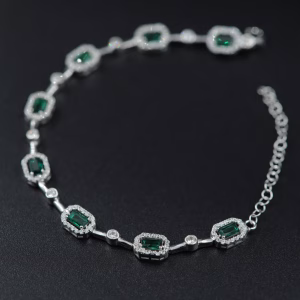 Srebrna narukvica Green royale sa zelenim kristalima
