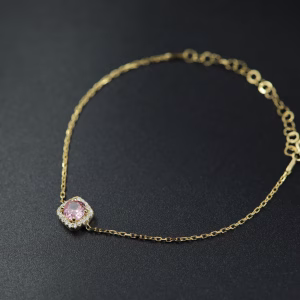 Srebrna pozlacena narukvica sa roze kristalom